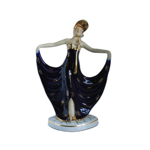 Other - Art Deco Moriyama Dancing Lady Figure Bonnet Cobalt Blue Porcelain Hinode Japan